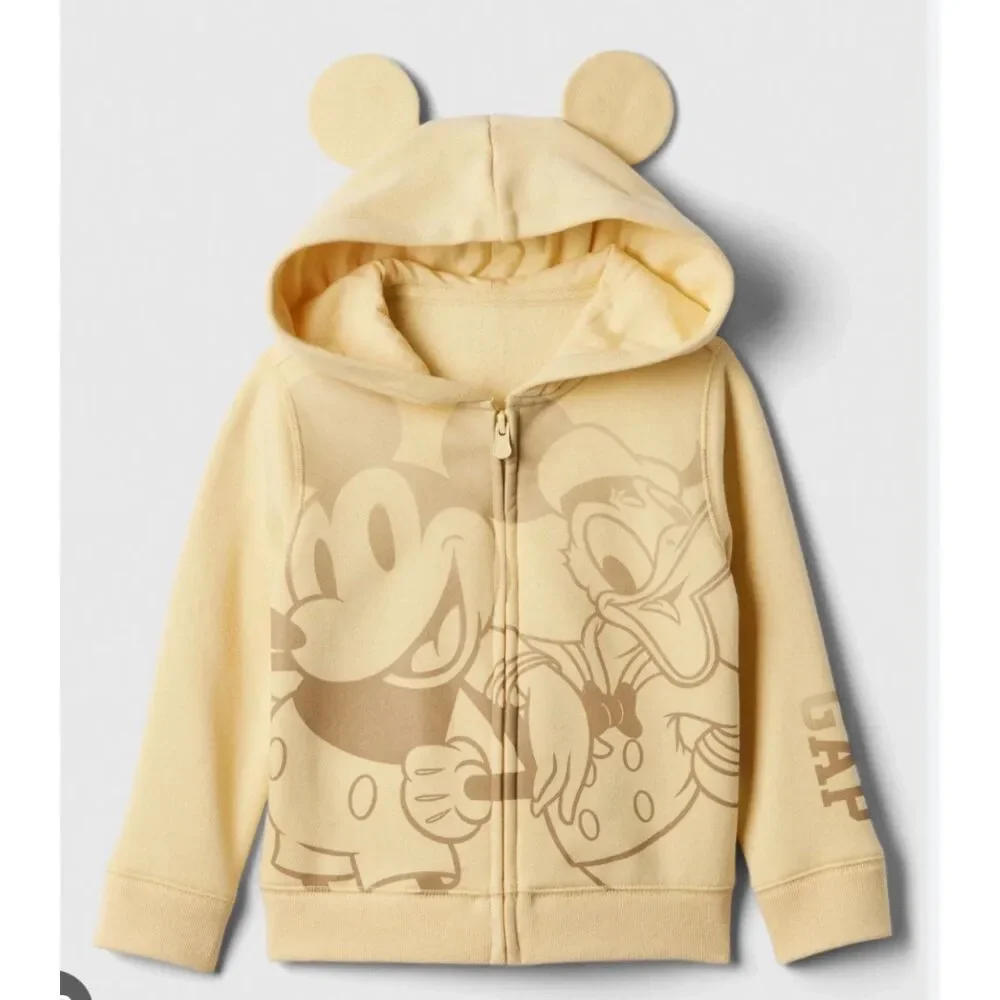 Disney babyGap Full Zip Hoodie Mickey Donald Ears Yellow 100% Cotton Sz 5